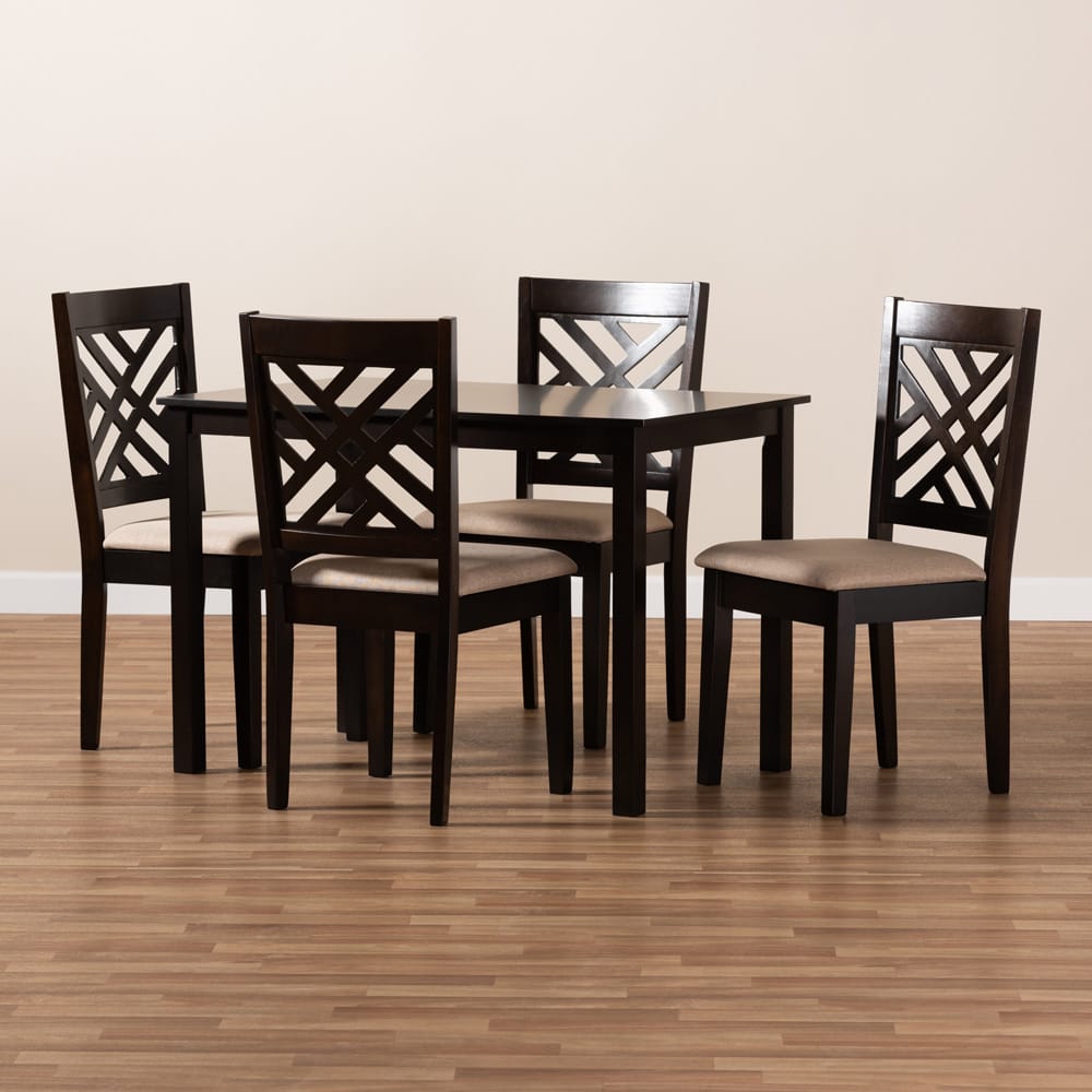 Baxton Studio - Caron Dining Set in Sand Brown/Espresso - RH317C-Sand/Dark Brown-5PC Dining Set view 4