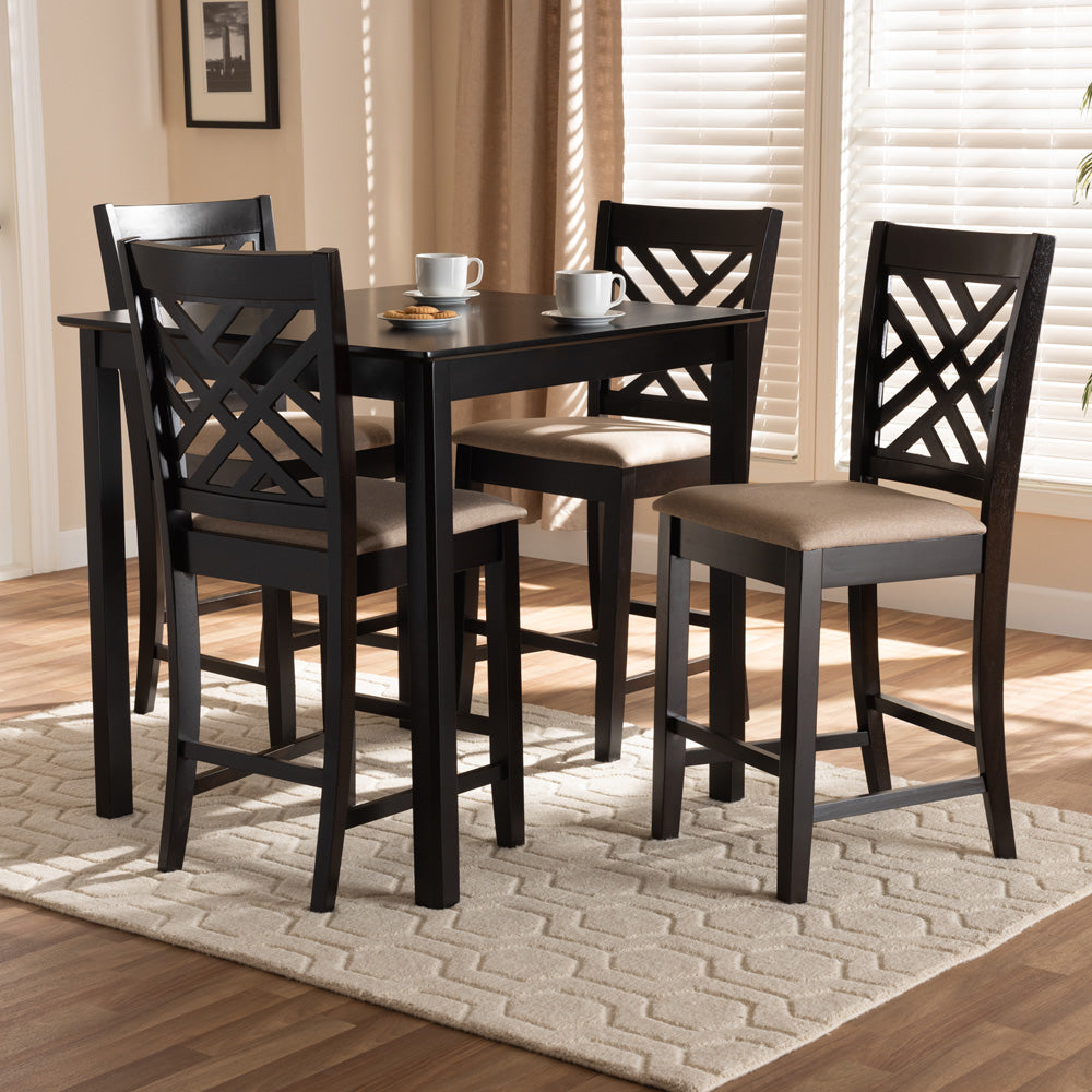 Baxton Studio - Caron Pub Set in Sand/Espresso - RH317P-Sand/Dark Brown-5PC Pub Set view 6