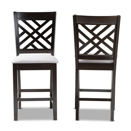 Baxton Studio - Caron Set of 2 Counter Stools in Gray/Espresso - RH317P-Grey/Dark Brown-PC view 2