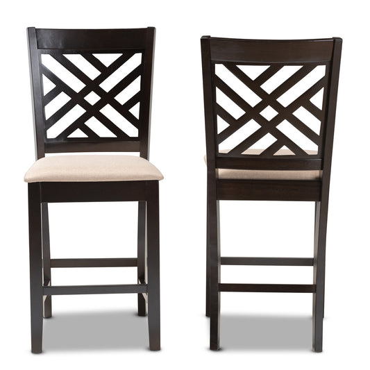 Baxton Studio - Caron Set of 2 Counter Stools in Sand Brown/Espresso - RH317P-Sand/Dark Brown-PC view 2