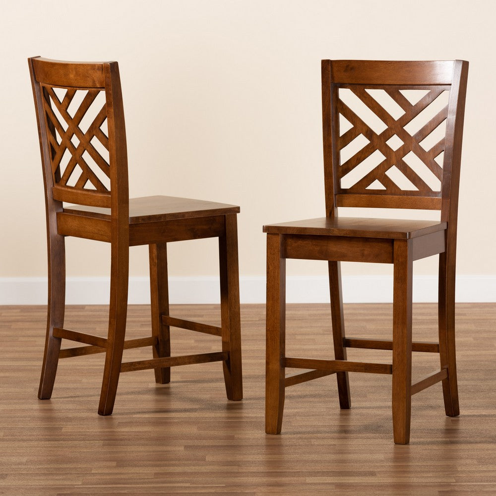 Baxton Studio - Caron Set of 2 Pub Stools in Walnut Brown - RH317P-Walnut Wood Flat Seat-PC view 7
