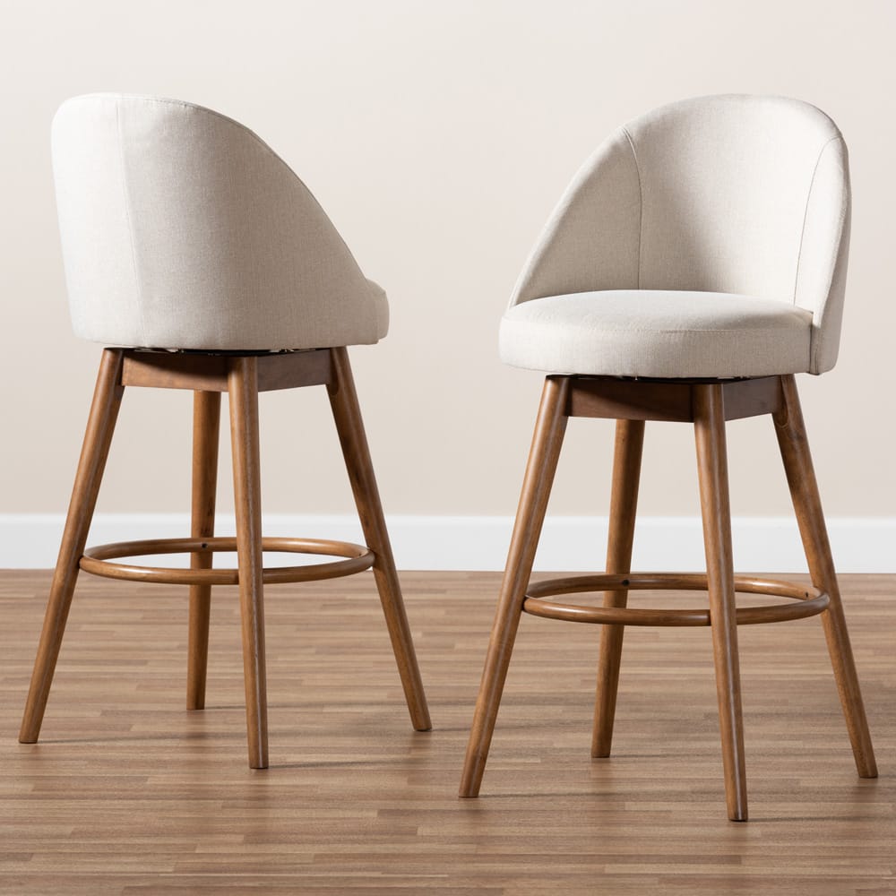 Baxton Studio - Carra Set of 2 Bar Stools in Beige - BBT5355B-Light Beige/Walnut-BS view 6