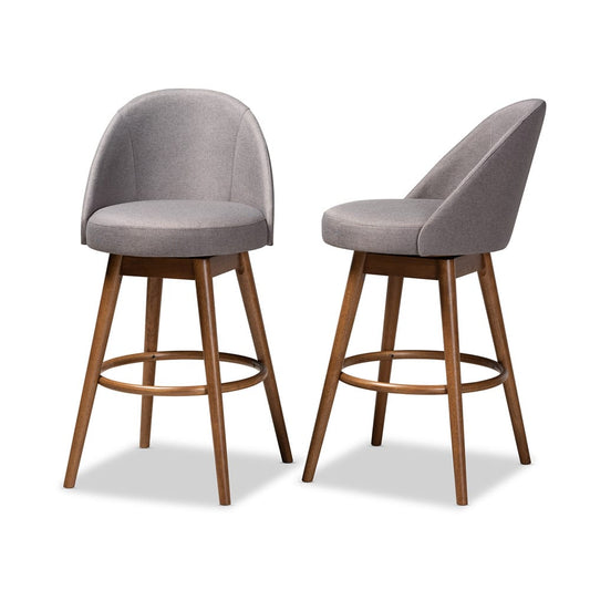 Baxton Studio - Carra Set of 2 Bar Stools in Gray - BBT5355B-Grey/Walnut-BS view 2