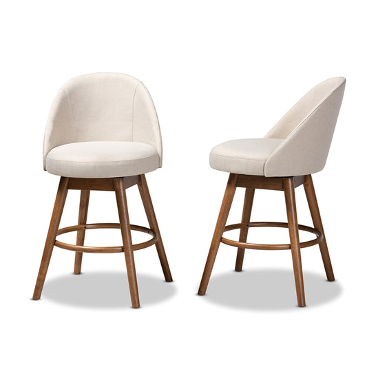 Baxton Studio - Carra Set of 2 Counter Stools in Beige - BBT5355C-Light Beige/Walnut-CS view 2