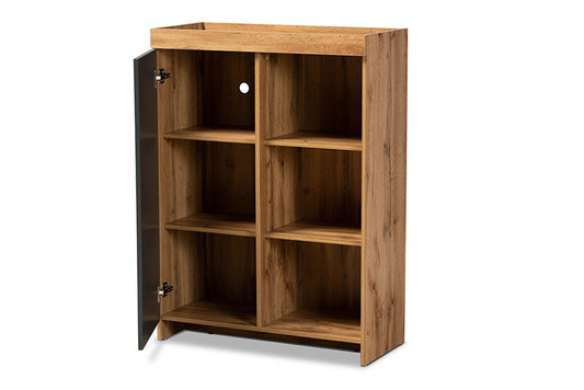 Baxton Studio - Caspian Shoe Cabinet - MPC8015-Oak/Grey-Cabinet view 2
