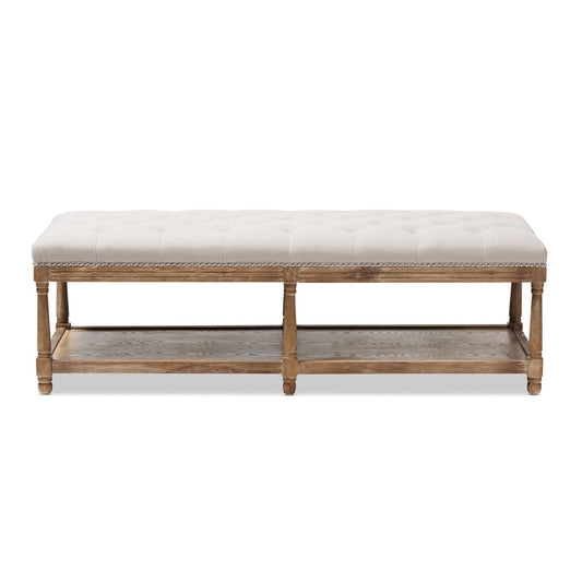 Baxton Studio - Celeste Bench in Beige/Weathered Oak - TSF-9336-Beige-Bench view 2