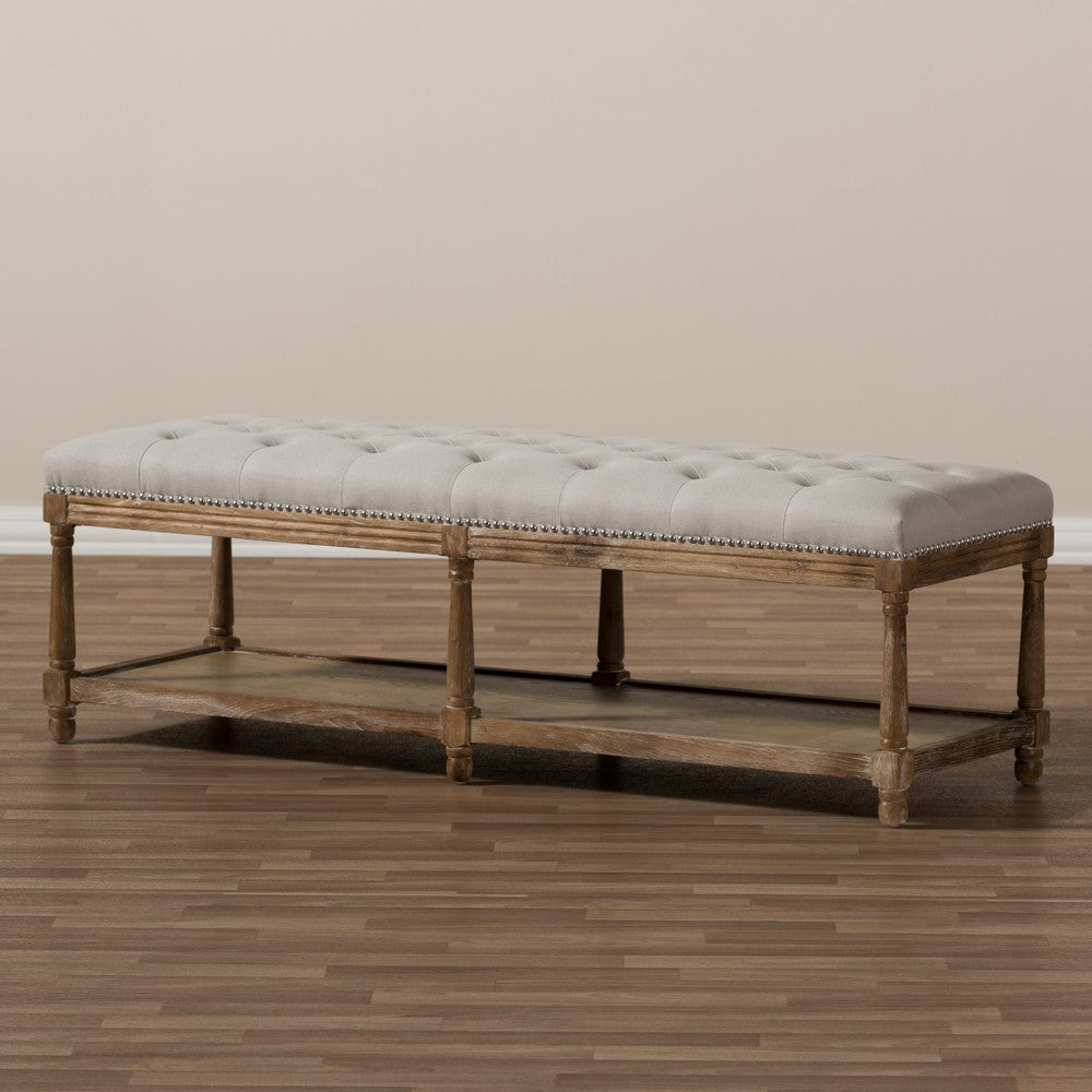 Baxton Studio - Celeste Bench in Beige/Weathered Oak - TSF-9336-Beige-Bench view 7
