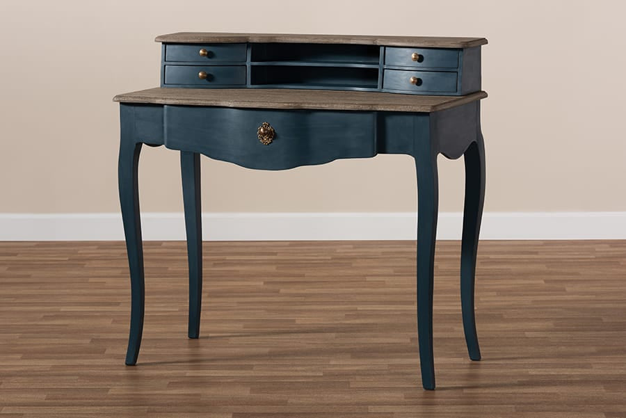 Baxton Studio - Celestine Desk in Blue/Oak - CES2-Blue Spruce-Desk view 10