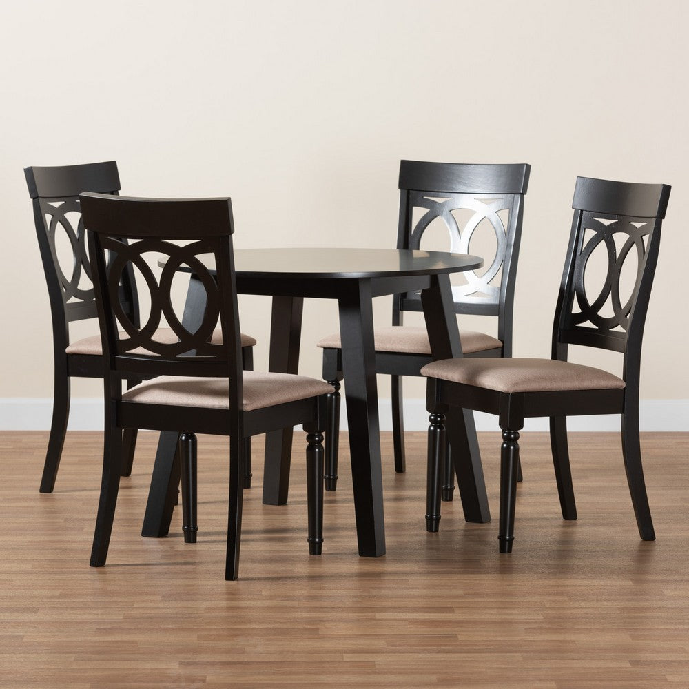 Baxton Studio - Charlottle Dining Set in Beige/Dark Brown - Evelyn-Sand/Dark Brown-5PC Dining Set view 9