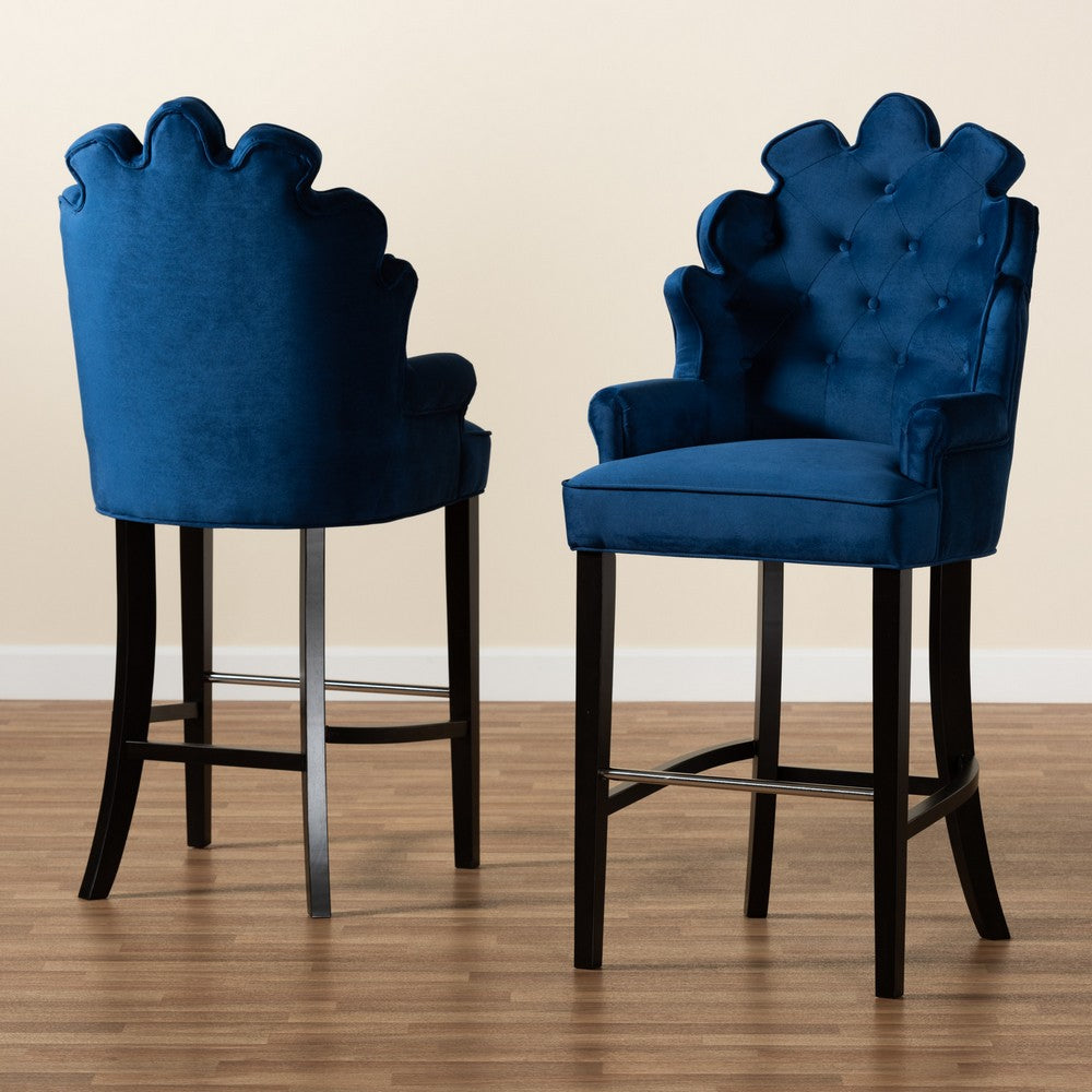 Baxton Studio - Chloe Set of 2 Bar Stools in Navy Blue/Dark Brown - BBT5408B-Navy Blue Velvet/Wenge-BS view 7