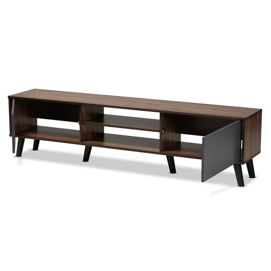 Baxton Studio - Clapton TV Stand in Grey/Walnut Brown/Black - TV8010-Walnut/Grey-TV view 2