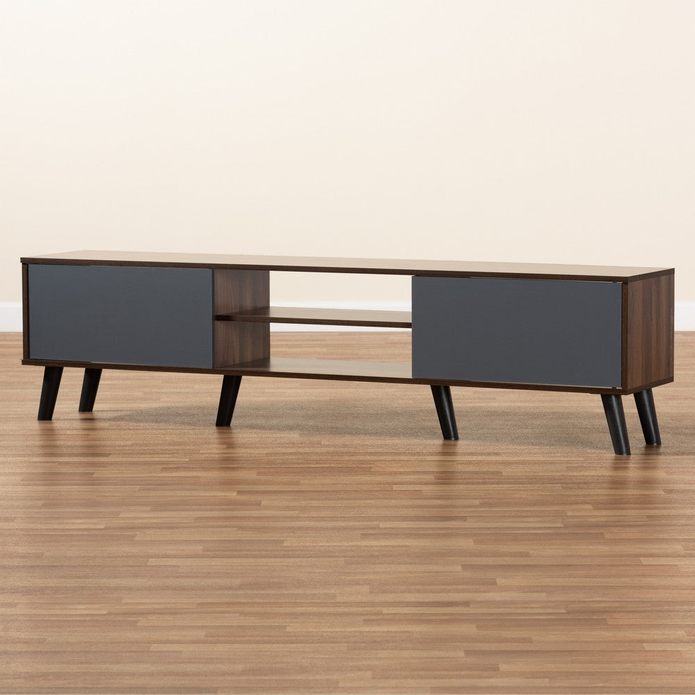 Baxton Studio - Clapton TV Stand in Grey/Walnut Brown/Black - TV8010-Walnut/Grey-TV view 8