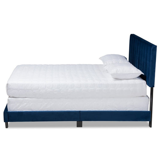 Baxton Studio - Clare Full Size Bed in Navy Blue/Black - CF8747X-Navy Blue Velvet-Full view 2