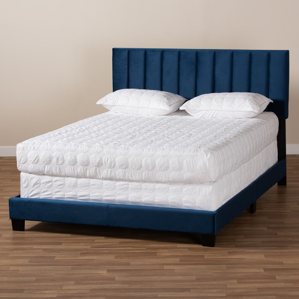 Baxton Studio - Clare Full Size Bed in Navy Blue/Black - CF8747X-Navy Blue Velvet-Full view 7