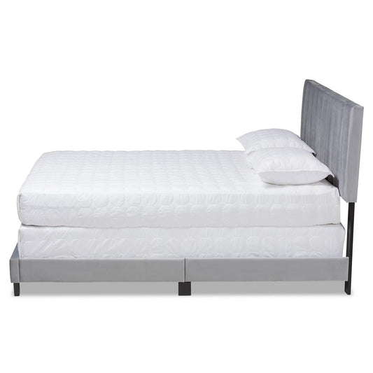 Baxton Studio - Clare Queen Size Bed in Grey/Black - CF8747X-Grey Velvet-Queen view 2