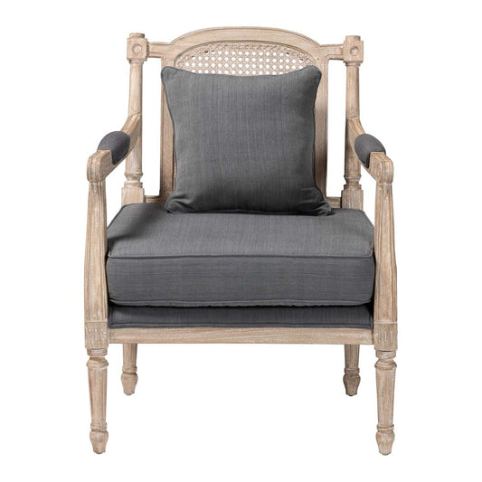 Baxton Studio - Clemence Arm Chair in Grey/Whitewashed Brown - SEA63-Grey Chair view 2