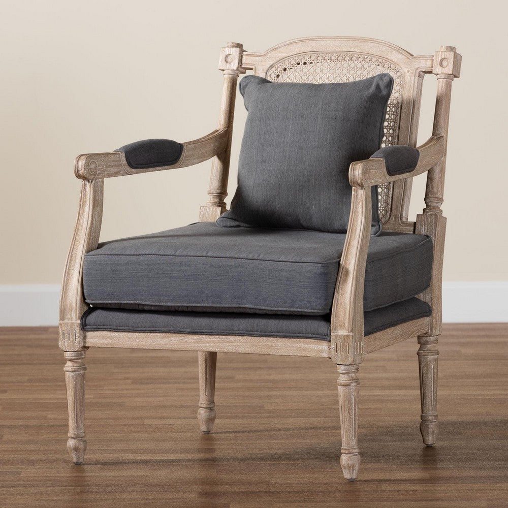Baxton Studio - Clemence Arm Chair in Grey/Whitewashed Brown - SEA63-Grey Chair view 9