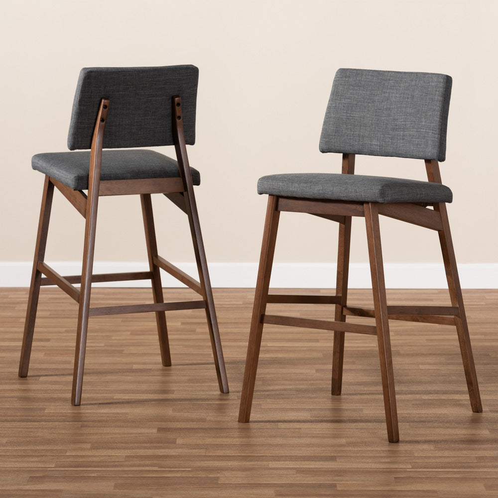 Baxton Studio - Colton Set of 2 Bar Stools in Gray/Walnut - Colton-Dark Grey-BS view 6