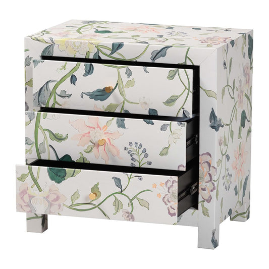 Baxton Studio - Connery End Table in Multicolor/White - JY25A010-Floral Printed Canvas-Wooden-ET view 2