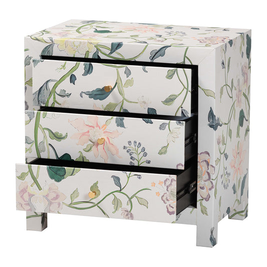 Baxton Studio - Connery End Table in Multicolor/White - JY25A010-Floral Printed Canvas-Wooden-ET view 2