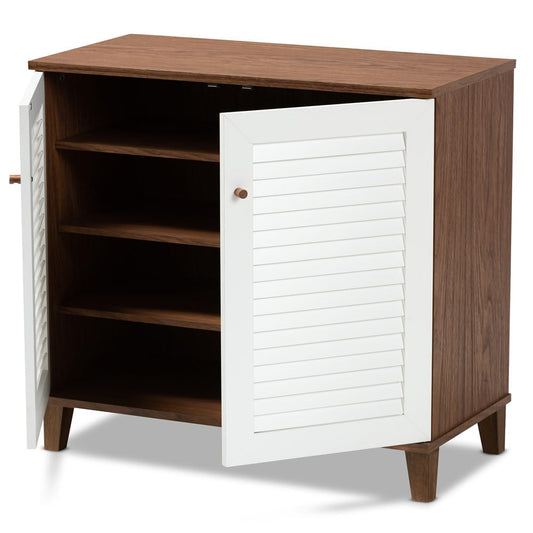 Baxton Studio - Coolidge Shoe Cabinet in White/Walnut - FP-01LV-Walnut/White view 2