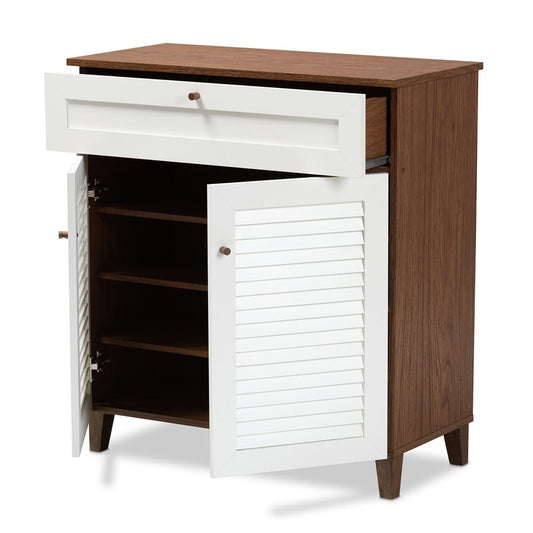 Baxton Studio - Coolidge Shoe Cabinet in White/Walnut - FP-02LV-Walnut/White view 2
