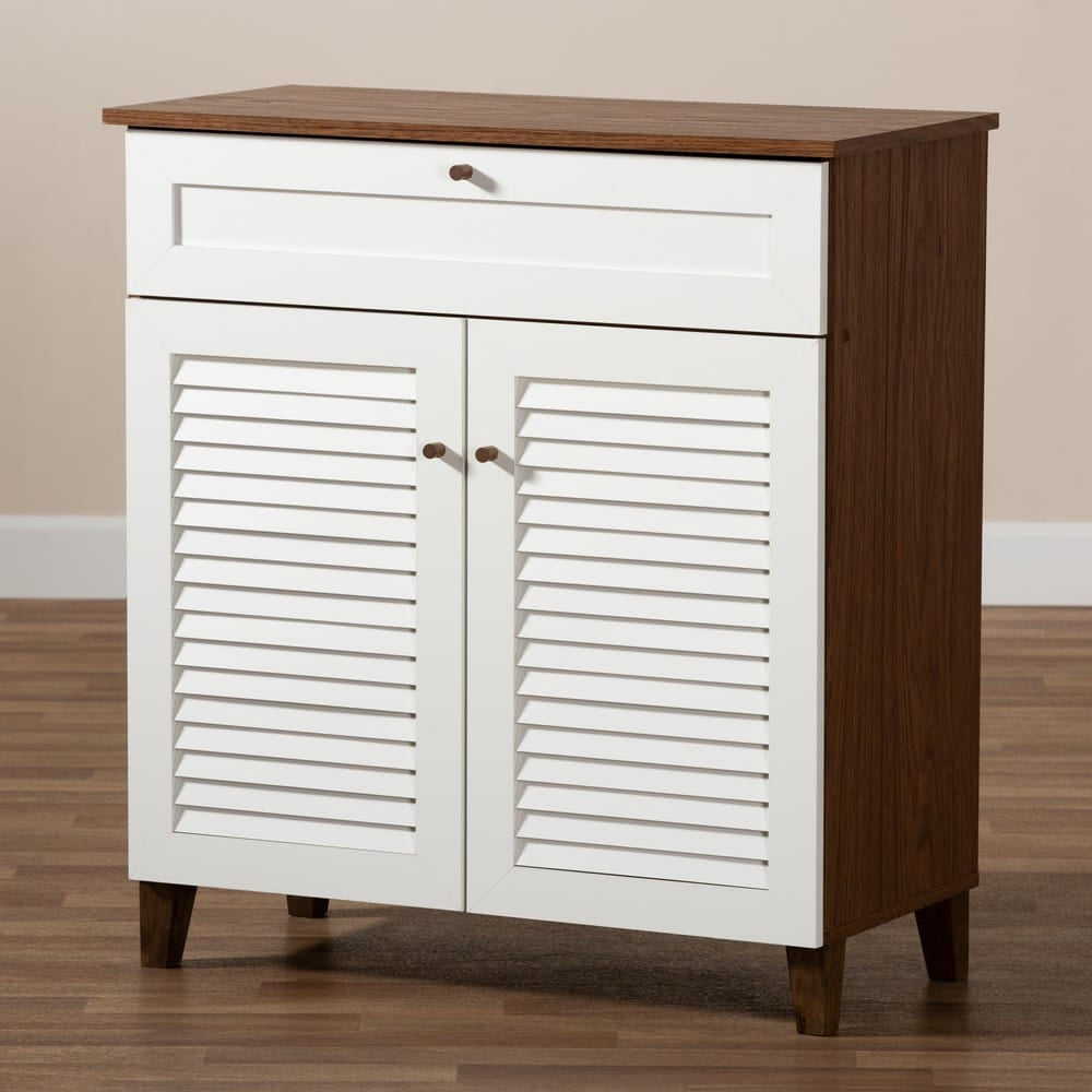 Baxton Studio - Coolidge Shoe Cabinet in White/Walnut - FP-02LV-Walnut/White view 9