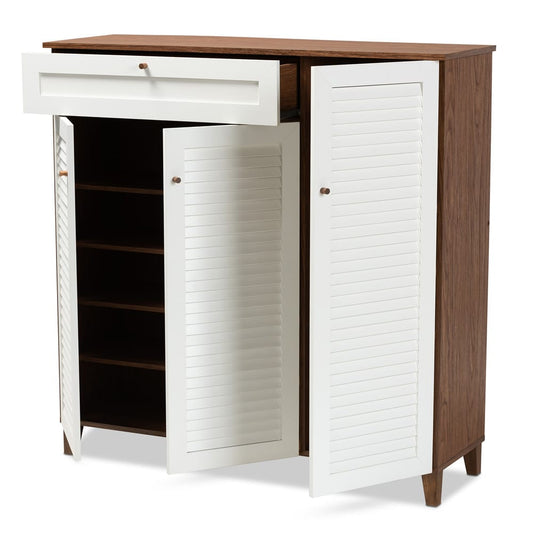 Baxton Studio - Coolidge Shoe Cabinet in White/Walnut - FP-05LV-Walnut/White view 2