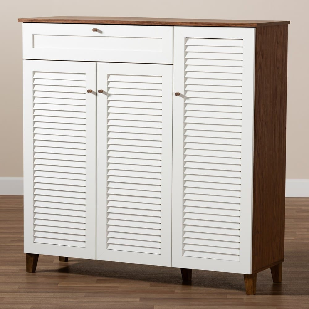 Baxton Studio - Coolidge Shoe Cabinet in White/Walnut - FP-05LV-Walnut/White view 9