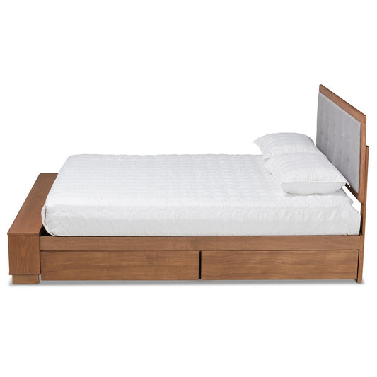 Baxton Studio - Cosma Full Size Bed in Light Grey/Ash Walnut - Cosma-Light Grey/Ash Walnut-Full view 2
