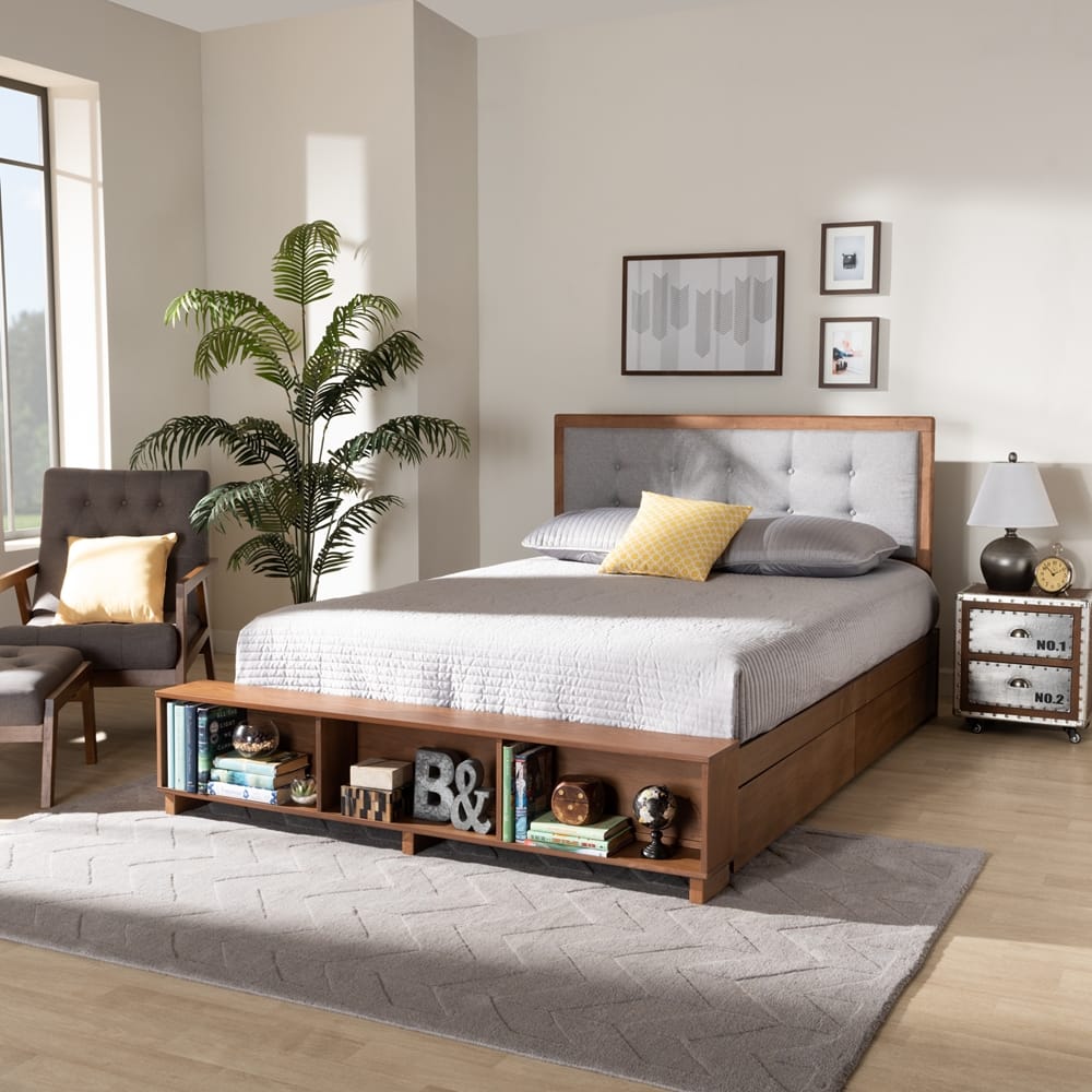 Baxton Studio - Cosma Full Size Bed in Light Grey/Ash Walnut - Cosma-Light Grey/Ash Walnut-Full view 11