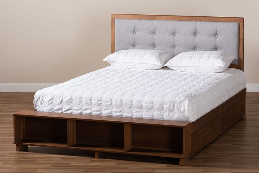 Baxton Studio - Cosma King Size Bed in Light Grey/Ash Walnut - Cosma-Light Grey/Ash Walnut-King view 10