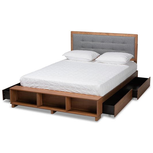 Baxton Studio - Cosma Queen Size Bed in Dark Grey/Ash Walnut - Cosma-Dark Grey/Ash Walnut-Queen view 2