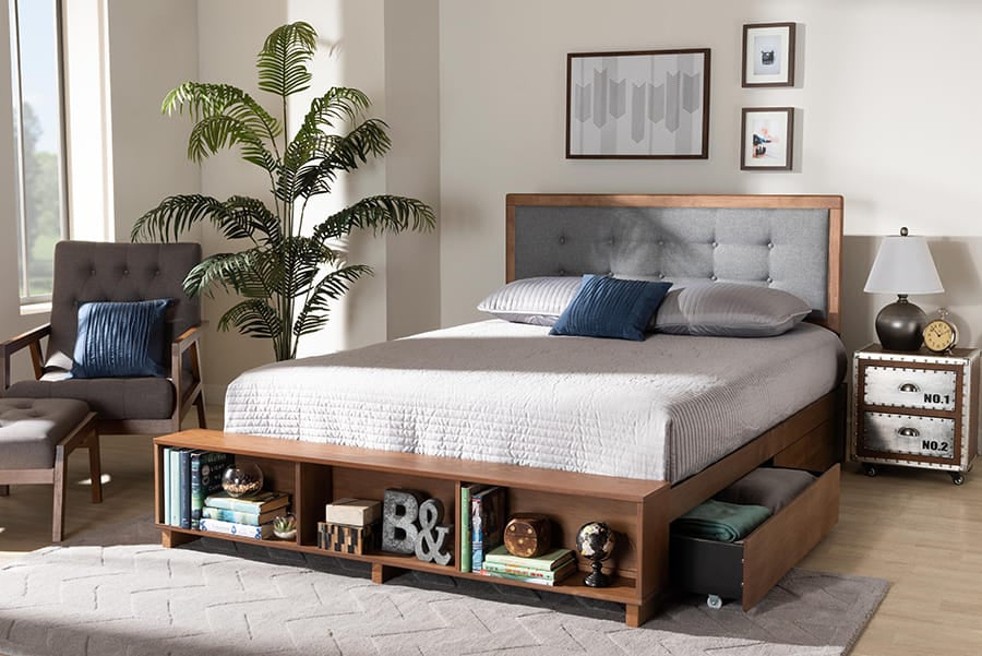 Baxton Studio - Cosma Queen Size Bed in Dark Grey/Ash Walnut - Cosma-Dark Grey/Ash Walnut-Queen view 10