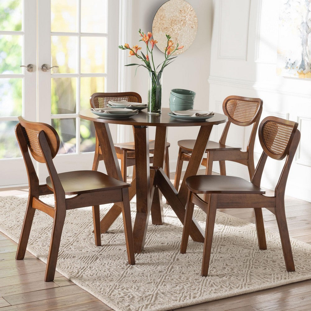 Baxton Studio - Crystal Dining Set in Brown/Walnut Brown - Crystal-Walnut Rattan-Round-5PC Dining Set view 8