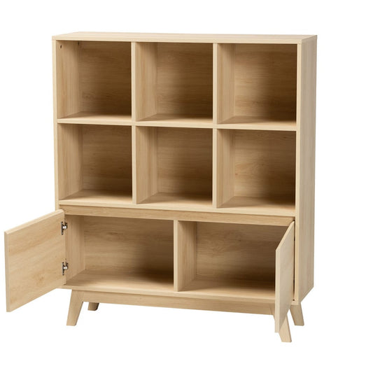 Baxton Studio - Danina Bookcase in Oak Brown - LCF20211236-Pine Bookshelf view 2