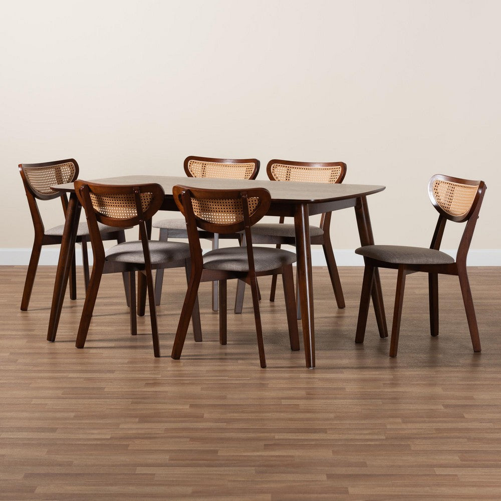 Baxton Studio - Dannell Dining Set in Grey/Walnut Brown/Light Brown - CS003C-Walnut/Light Grey-7PC Dining Set view 9