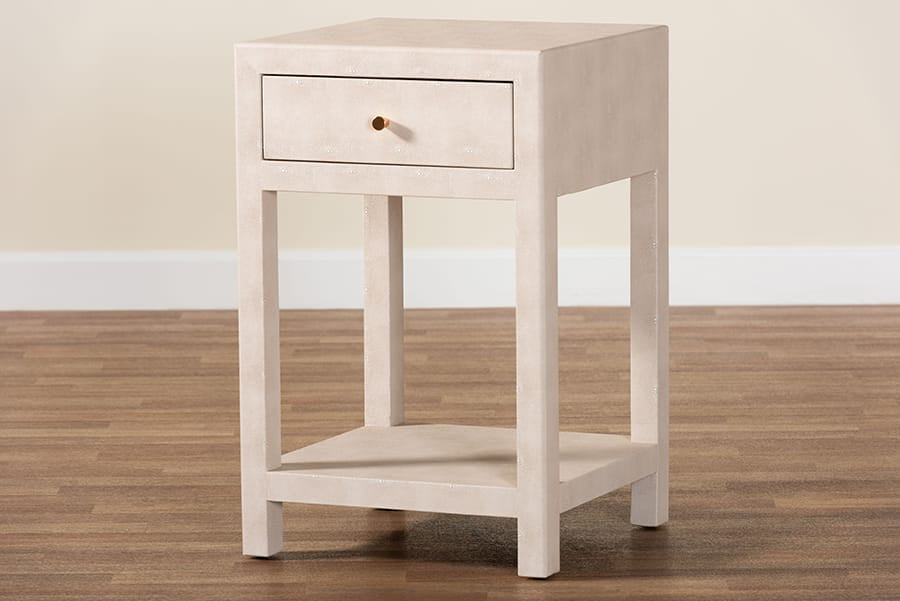 Baxton Studio - Dansby End Table in Beige/Brass - JY24A098-Beige/Shagreen-End Table view 10
