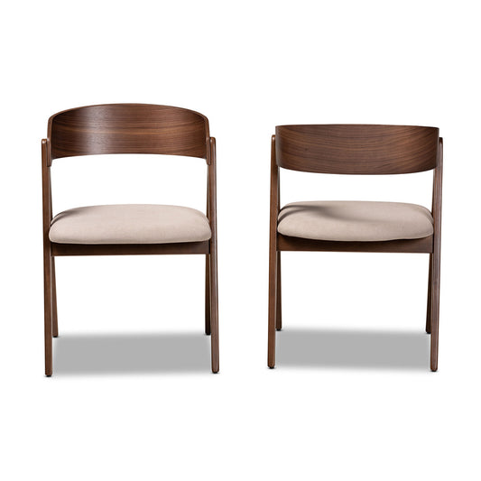 Baxton Studio - Danton Set of 2 Dining Chairs in Beige/Walnut Brown - WM1900B-Latte/Walnut-DC view 2