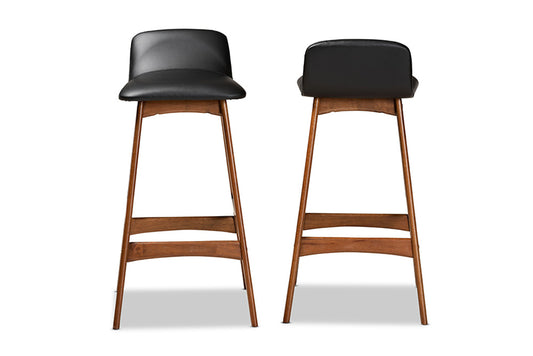 Baxton Studio - Darrin Barstool Set of 2 - Hua-Black/Walnut-BS view 2