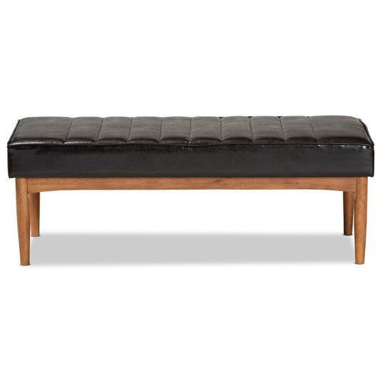 Baxton Studio - Daymond Dining Bench in Dark Brown/Walnut Brown - BBT8051.12-Dark Brown/Walnut-Bench view 2