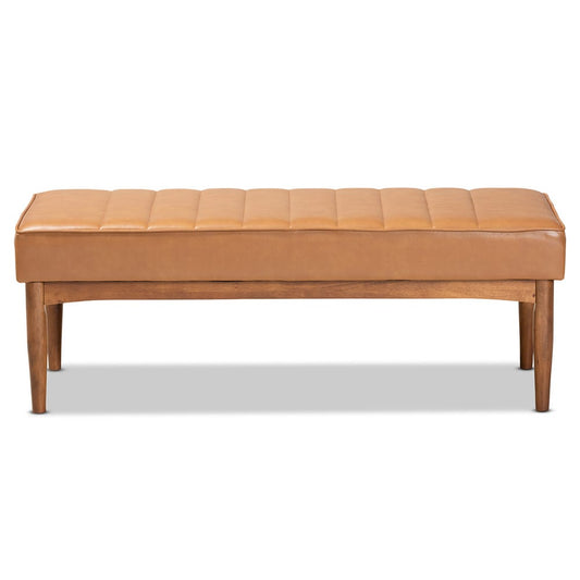 Baxton Studio - Daymond Dining Bench in Tan/Walnut Brown - BBT8051.12-Tan/Walnut-Bench view 2