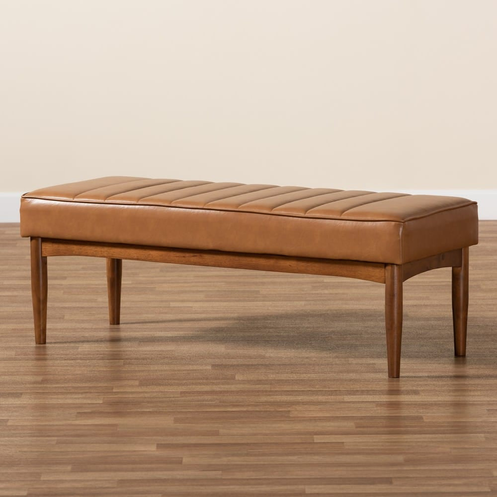 Baxton Studio - Daymond Dining Bench in Tan/Walnut Brown - BBT8051.12-Tan/Walnut-Bench view 6