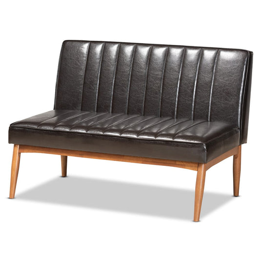 Baxton Studio - Daymond Dining Sofa Bench in Dark Brown/Walnut Brown - BBT8051.12-Dark Brown/Walnut-2PC SF Bench view 2