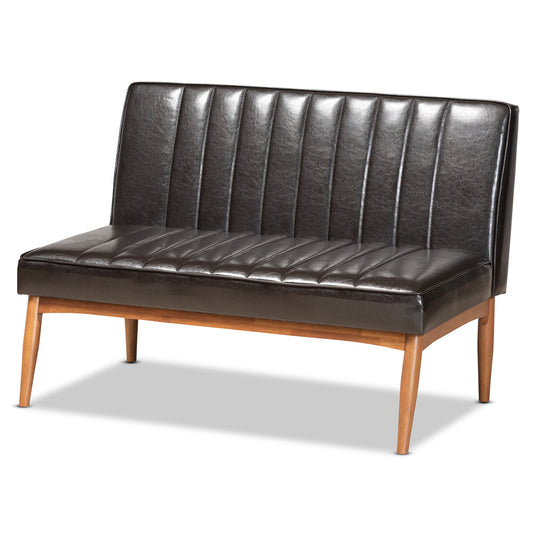 Baxton Studio - Daymond Dining Sofa Bench in Dark Brown/Walnut Brown - BBT8051.12-Dark Brown/Walnut-2PC SF Bench view 2