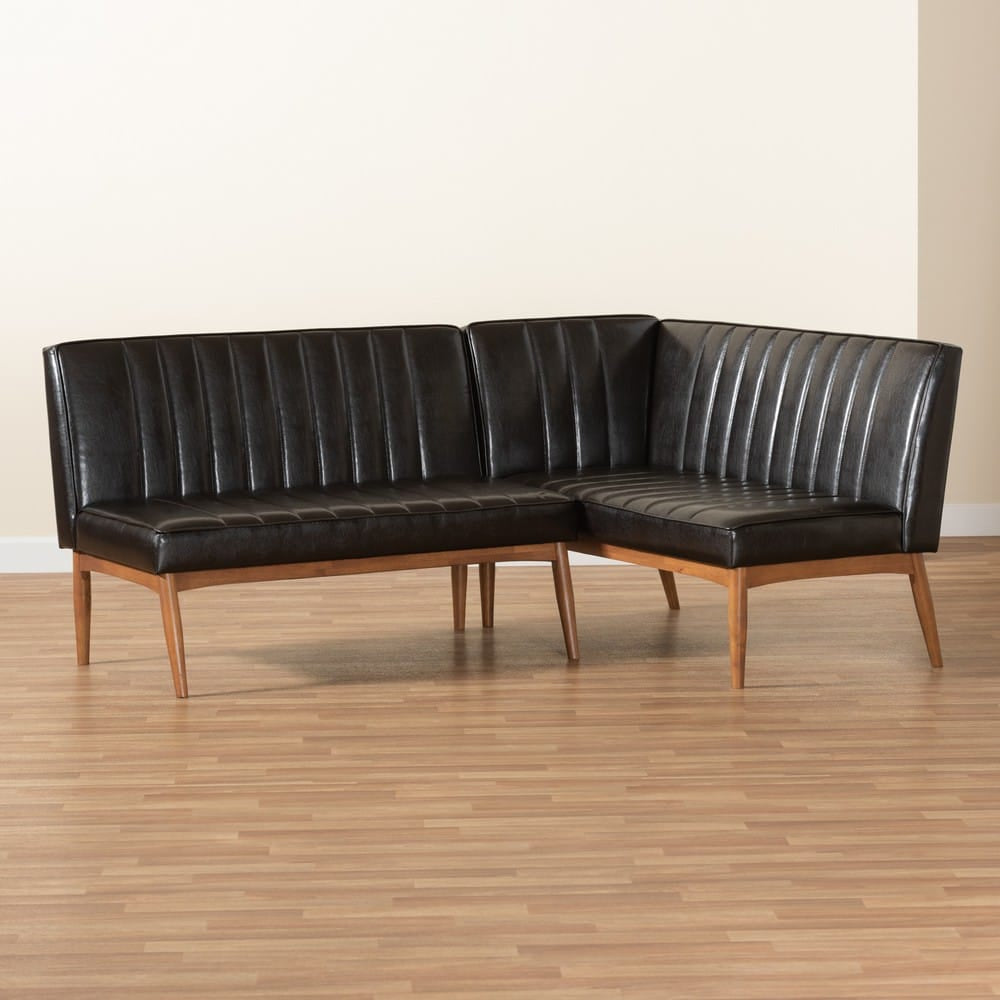Baxton Studio - Daymond Dining Sofa Bench in Dark Brown/Walnut Brown - BBT8051.12-Dark Brown/Walnut-2PC SF Bench view 7