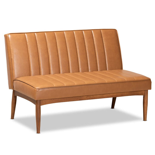 Baxton Studio - Daymond Dining Sofa Bench in Tan/Walnut Brown - BBT8051.12-Tan/Walnut-2PC SF Bench view 2