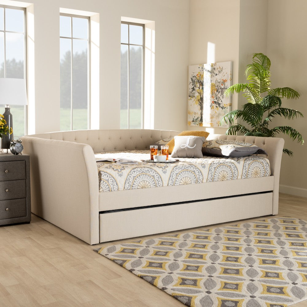 Baxton Studio - Delora Full Size Daybed with Trundle in Beige - CF9044-Beige-Daybed-F/T view 9