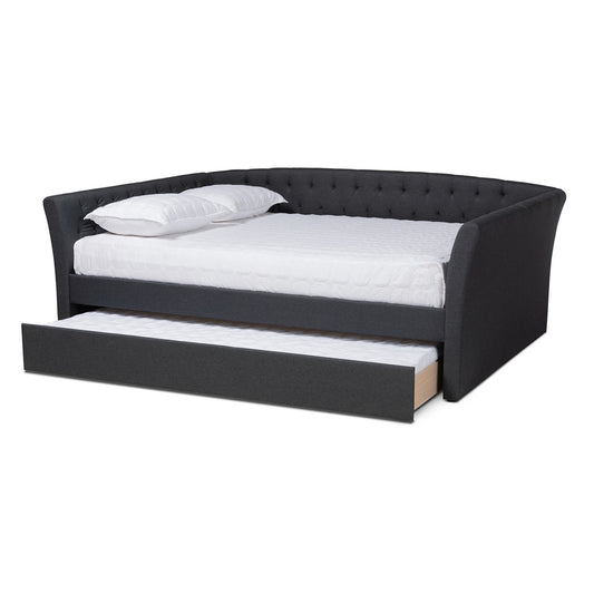 Baxton Studio - Delora Full Size Daybed with Trundle in Dark Grey - CF9044-Charcoal-Daybed-F/T view 2