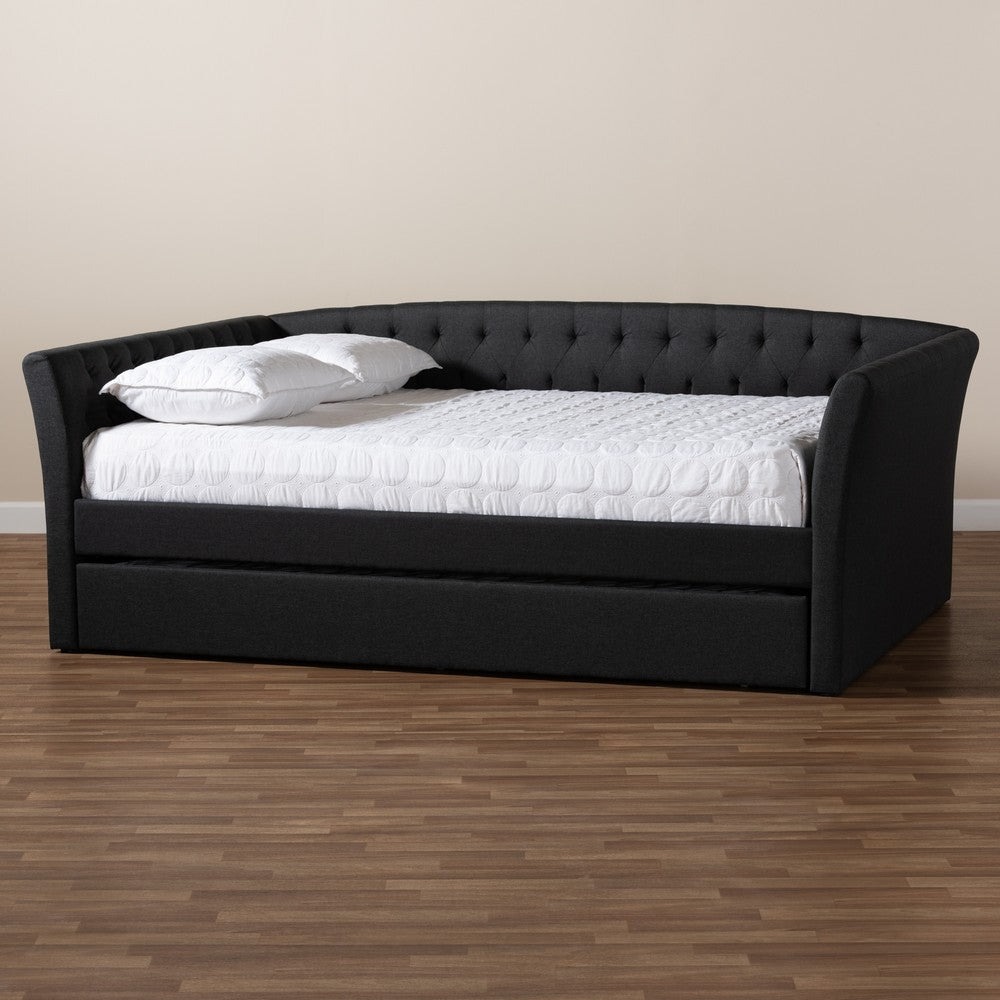 Baxton Studio - Delora Full Size Daybed with Trundle in Dark Grey - CF9044-Charcoal-Daybed-F/T view 9